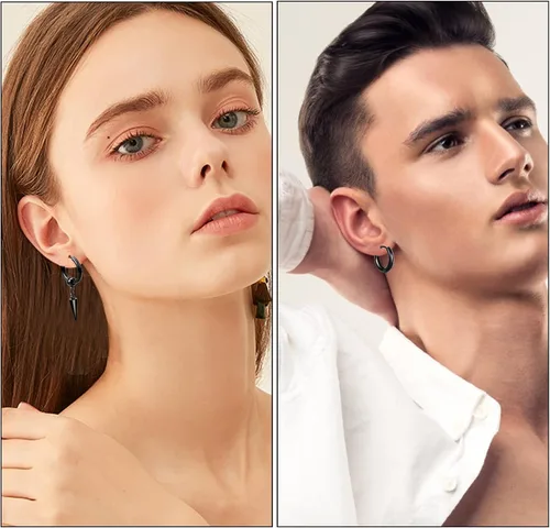 Vista 6 de ONESING Juego de 15 pares de aretes para hombre, aretes negros de acero inoxidable, aretes de cruz para hombres y mujeres, hipoalergénicos