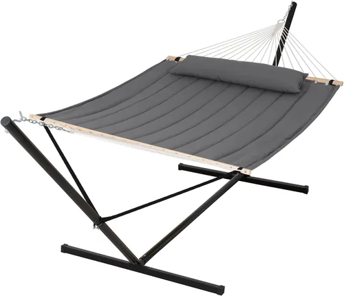 Vista 20 de SUNCREAT Hammocks Hamaca doble extragrande con soporte de 12 pies, capacidad de 475 libras, hamaca portátil al aire libre con barra separadora