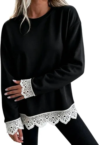Vista 10 de Fall Sweatshirts for Women Crewneck Scalloped Lace Trim Cute Pullover Tops Lightweight Long Sleeve Polka Dot Sweatshirt,Oversized Leopard Print A