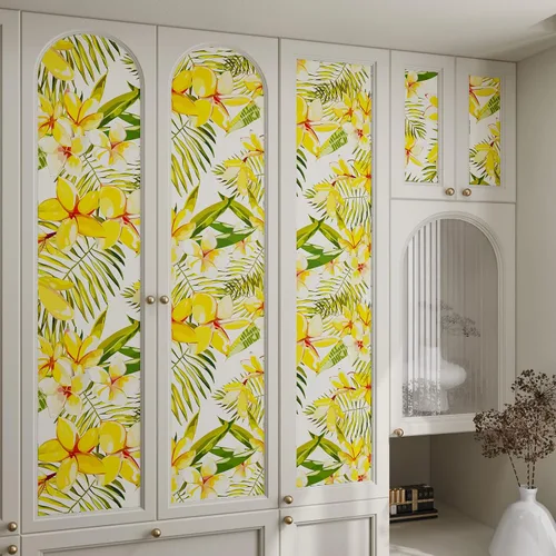 Vista 7 de CRE8TIVE Papel tapiz floral amarillo de tamaño grande de 24 x 354 pulgadas, papel tapiz de hojas florales para despegar y pegar, papel de contacto