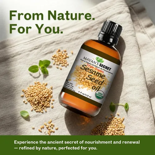 Vista 6 de Mayan's Secret Aceite de sésamo orgánico, prensado en frío, sin refinar, sin hexano y aceite de semilla de sésamo orgánico para piel, cuerpo, cara