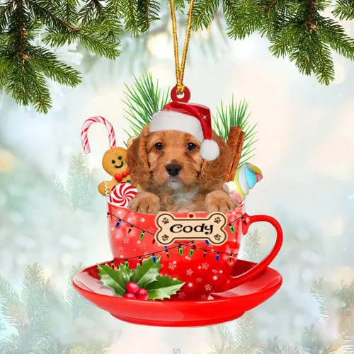 Vista 49 de NAZENTI Adorno personalizado de Alaskan Malamute en taza roja, adorno de Navidad personalizado para perros amantes de las mascotas, colgante