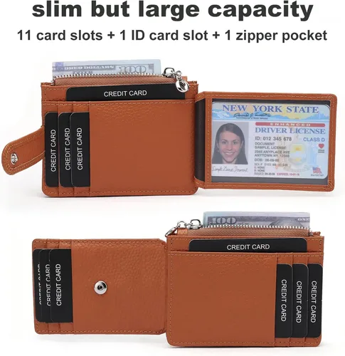 Vista 2 de Cartera delgada para mujer delgada para mujer, tarjetero con bloqueo RFID, de piel auténtica, carteras pequeñas