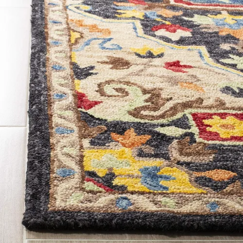Vista 5 de SAFAVIEH Aspen Collection APN511H - Alfombra decorativa de lana bohemia hecha a mano de 2 x 3 pies, color carbón y crema