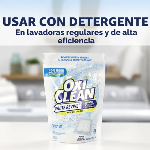 Vista 3 de OxiClean White Revive Blanqueador de ropa y quitamanchas Power Paks, 24