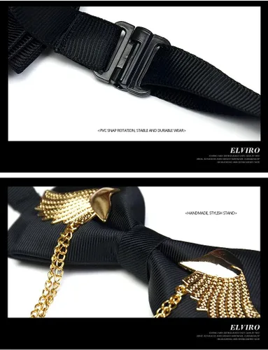 Vista 6 de Corbatín de dos capas ajustable decorado con alas doradas de metal