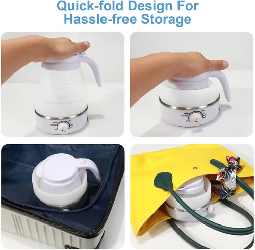 Vista 6 de Hervidor de viaje plegable eléctrico portátil plegable para agua hirviendo, portátil para viajes al aire libre, imprescindible para té y café, apto