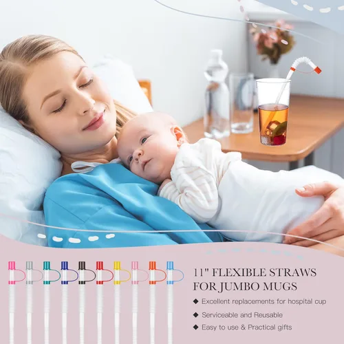 Vista 6 de Chengu Paquete de 24 popotes flexibles con tapas de pajilla, 11 pulgadas de largo, plástico flexible, ajustable, reutilizable, varios colores con 2