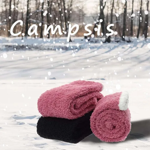 Vista 2 de Campsis Medias altas hasta la rodilla para mujer, calcetines cálidos y esponjosos hasta el muslo, calcetines acogedores de forro polar coral, regalo
