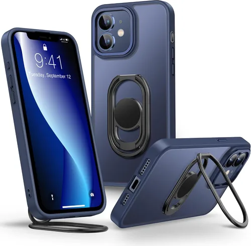 Vista 10 de Shields Up - Funda para iPhone 11 con soporte, soporte de 2 vías, color negro transparente Double Ring Holder, Adjustable & Foldable, Shockproof
