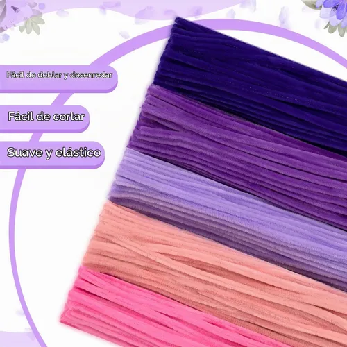 Vista 6 de Peryiter 500pcs Pipe Cleaner Craft Pack, Dark Pink & Purple Flower, 12 Inch Flor rosa oscuro y morada