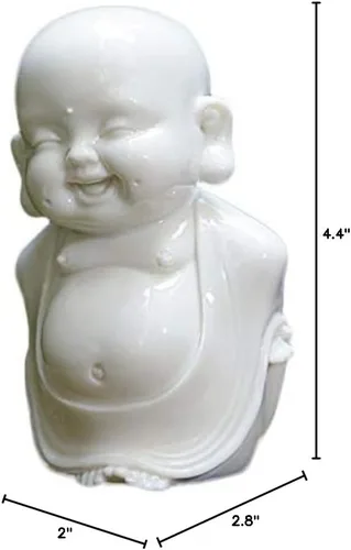 Vista 10 de Kingzhuo Juego de 3 estatuas de monje de Buda sonriente de cerámica, figuras de porcelana blanca, adornos de muñecas coleccionables felices, figuras