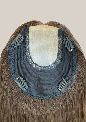 Vista 5 de Toppers para el cabello para mujer, base superior de seda, 6 x 6.5 pulgadas, con clip en la parte trasera tramada, cabello humano virgen de nivel #2