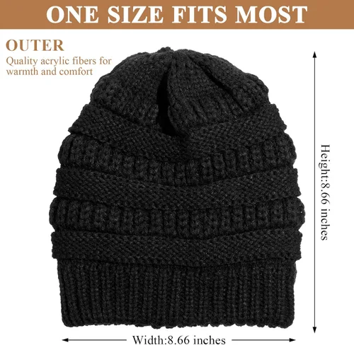 Vista 3 de Geyoga Gorros de invierno con forro de satén cálido y grueso, gorros holgados para mujer