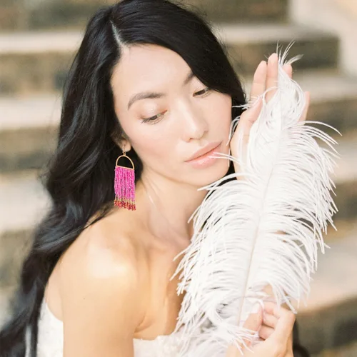 Vista 5 de Aretes colgantes bohemios con cuentas, hechos a mano, aretes de borla con cuentas para mujer