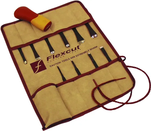 Vista 4 de Flexcut herramientas de tallado de madera juego de carpintero de 5 piezas incluye 4 cuchillas de tallado y mango ABS ergonómico además, bloque