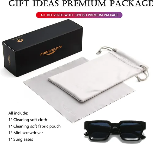 Vista 6 de AIEYEZO Gafas de sol cuadradas para mujeres y hombres, gafas de sol cuadradas con montura gruesa, estilo de diseñador simple