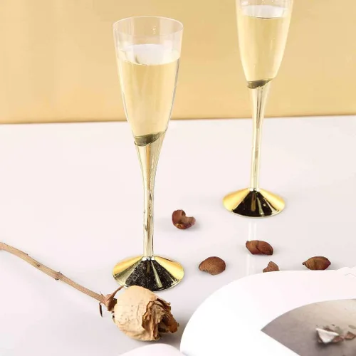 Vista 8 de Efavormart - Juego de 30 copas de champán con borde dorado, elegantes vasos de plástico para tostar de 5 onzas con base desmontable para bodas