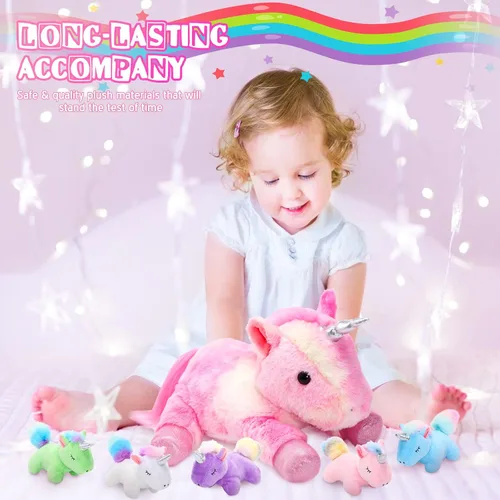 Vista 5 de Sumind Peluche de unicornio arcoíris para mamá con 5 lindos unicornios en su barriga para mamá, año de Navidad, regalos de cumpleaños