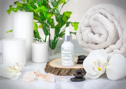 Vista 7 de Sea-el Suero facial con ácido hialurónico y vitamina C, hidratación reafirmante y resplandor, hidratante facial antienvejecimiento, cuidado diario