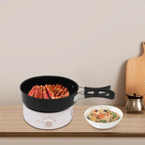 Vista 8 de Olla eléctrica portátil con asas plegables, sartén antiadherente, mini olla caliente, 1.6L/0.42 galones, 500 W, 110 V, olla multifuncional