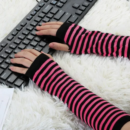 Vista 5 de Allegra K Guantes sin dedos para mujer calentadores de brazo de punto con longitud del codo