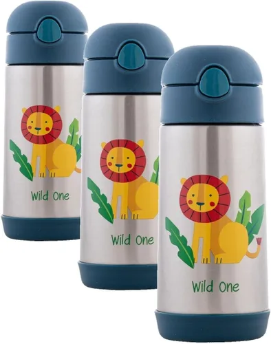 Vista 21 de Stephen Joseph Botellas de acero inoxidable de doble pared, botella de agua aislada para niños pequeños, botella aislada al vacío con popote, Abeja