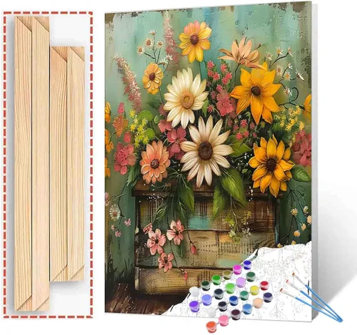 Vista 30 de Tucocoo Pintura de girasoles para ventana por números para adultos, kits de pintura al óleo digital sobre lienzo con pinceles y pigmento acrílico