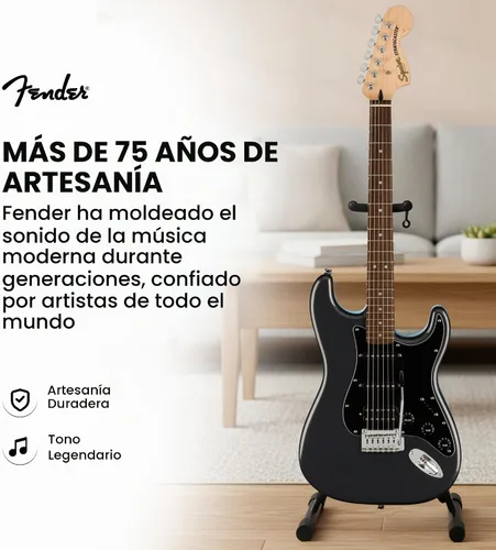 Vista 9 de Fender Squier Affinity Stratocaster HSS - Paquete Charcoal Frost Metallic con amplificador Frontman 10G, cable, funda, correa, púas, lecciones