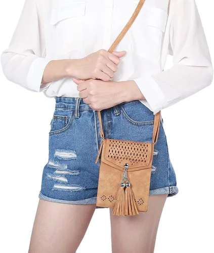 Vista 3 de seOSTO Bolso cruzado pequeño para mujer, cartera con borlas para teléfono celular