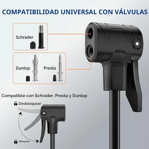 Vista 6 de Bomba de bicicleta con cilindro transparente y medidor de precisión, bomba de aire de alta presión de 160 PSI para válvulas Presta y Schrader