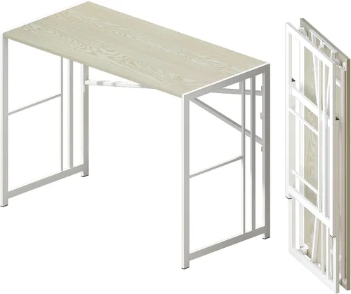 Vista 45 de Lutown-Teen Escritorio pequeño plegable de 32 pulgadas, escritorio pequeño de oficina sin necesidad de montaje, escritorio para computadora de Beige
