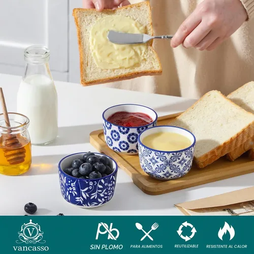 Vista 3 de vancasso Selene - Juego de 6 mini ramequines de cerámica de 4 onzas, tazas para hornear aptas para horno para crème brûlée, soufflés, postres
