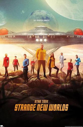 Vista 9 de Star Trek: Strange New Worlds - Póster de pared de arte clave, 22.4 pulgadas de largo x 14.7 pulgadas de ancho, versión enmarcada de madera