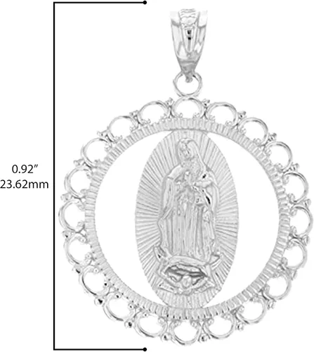 Vista 3 de Collar con colgante de plata de ley FDJ con borde de vieira milagrosa Nuestra Señora de Guadalupe