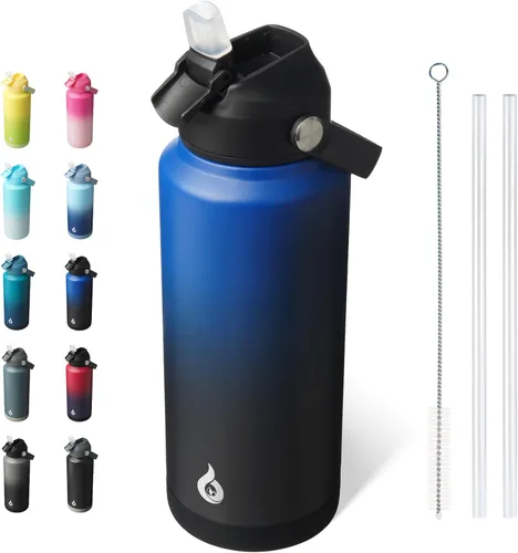 Vista 28 de BJPKPK - Botella de agua aislada con tapa de popote, 532 ml Botellas termo con boquilla suave, asa flexible y base antideslizante, libre de BPA, a