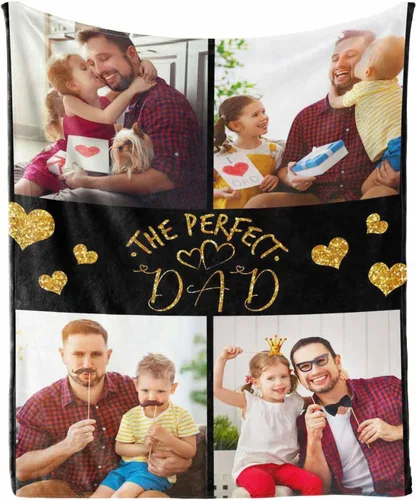 Vista 2 de Manta personalizada para el Día del Padre, regalos para papá, mantas personalizadas con fotos, mantas personalizadas de collage de fotos, manta suave