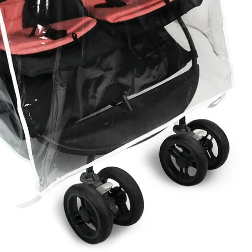 Vista 2 de Funda de lluvia doble para cochecito, protector de lluvia universal impermeable a prueba de viento para cochecitos de bebé gemelos lado a lado