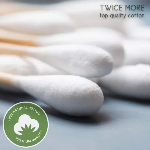 Vista 2 de Premium 500 hisopos de algodón de bambú biodegradables Productos desechables sin residuos Consejos Q compostables para orejas Hisopo