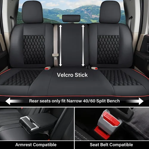 Vista 27 de Coverado Juego completo de fundas de asiento de ajuste personalizado para Chevy Silverado/GMC Sierra 2014-2018 1500, 2015-2019 2500HD 3500HD Negro