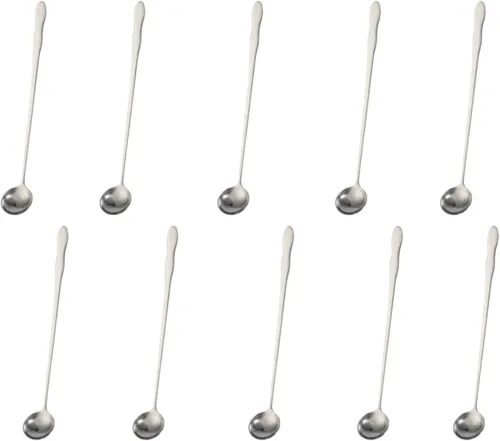 Vista 22 de Juego de 8 cucharas mezcladoras de acero inoxidable con mango largo de 7.9 in para café, batidos, jugos, cócteles