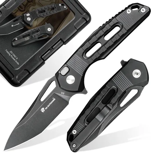 Vista 8 de HX OUTDOORS Cuchillo plegable de bolsillo con clip de bloqueo, cuchillo EDC plegable de camping premium de acero D2 con mango de aleación