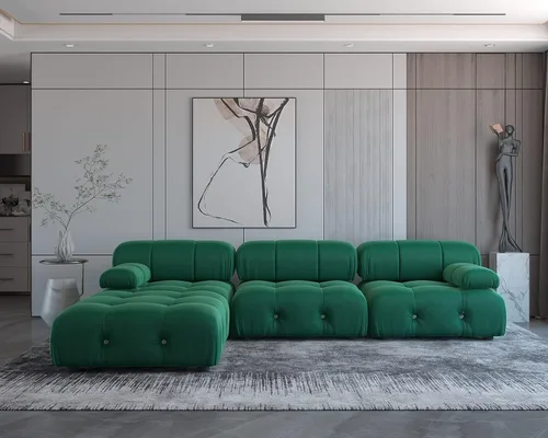 Vista 19 de JACH Sofá Seccional Modular Negro, 104" Sofás de Terciopelo Minimalistas de Estilo Mediados de Siglo, Cómodo Sofá Convertible de Asiento Profundo