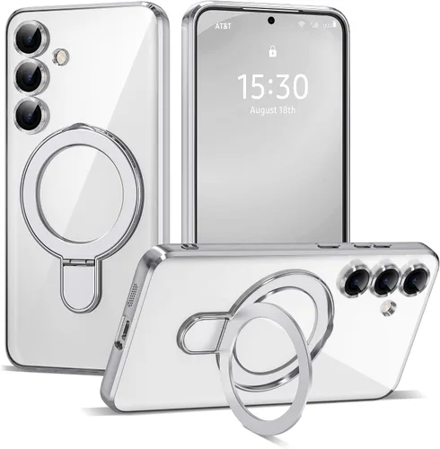 Vista 42 de Funda compatible con Samsung Galaxy S24 Plus con soporte de anillo magnético [compatible con Mag-Safe] protector de lente de cámara chapado Dorado