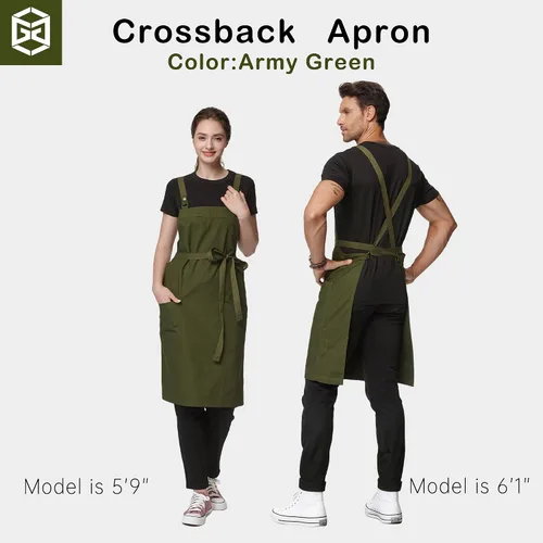 Vista 4 de Delantal de cocina unisex, delantal con correa cruzada con 2 bolsillos, delantal profesional duradero e impermeable 4251JC
