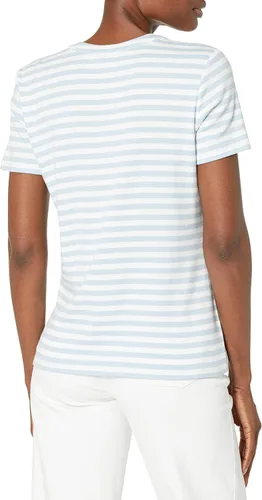 Vista 4 de Calvin Klein Cuello redondo a rayas de manga corta con detalle de broche cómodo para mujer
