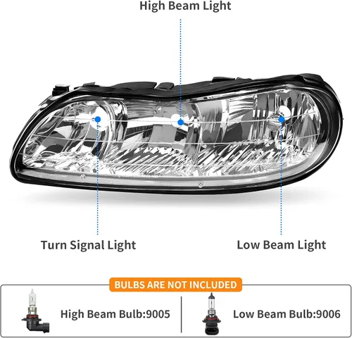 Vista 4 de DWVO Conjunto de faros Compatible con Chevy Malibu 1997 1998 1999 2000 2001 2002 2003 Pareja de repuesto de faros delanteros