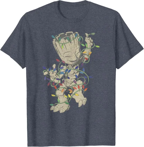 Vista 29 de Marvel Camiseta de luces navideñas Guardians Of The Galaxy Groot, Negro, S