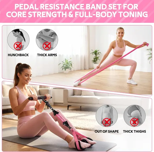 Vista 6 de 2026 Upgraded Pedal Resistance Bands with Handles Rosa