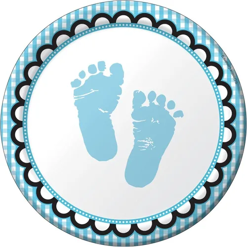 Vista 2 de Platos redondos de postre de papel de 8 unidades, Sweet Baby Feet Blue